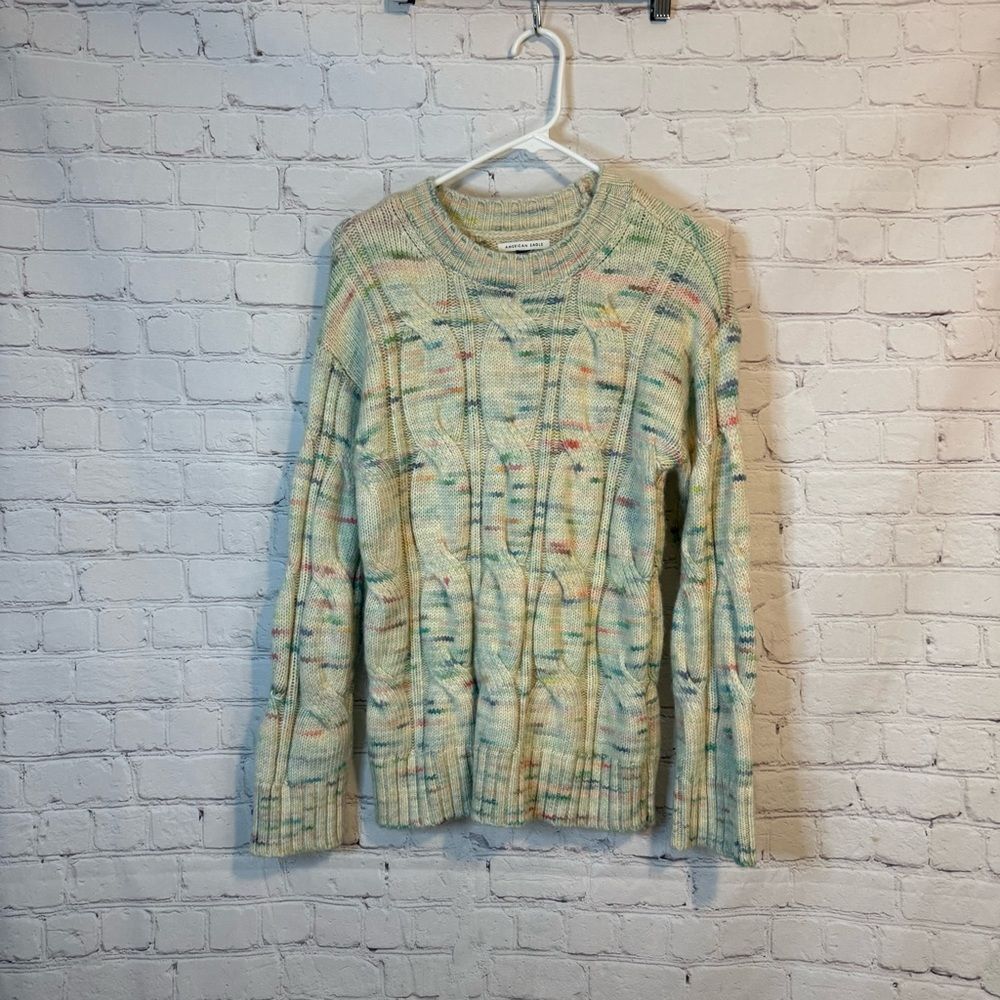 American Eagle Outfitters Cream Multicolor Crewneck Sweater